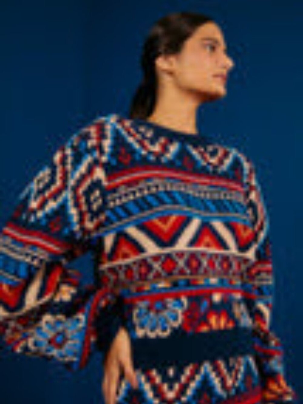 Farm Rio Blue Ainika Tapestry Sweater Top and Skirt Set (Large top & XL skirt) - Picture 3 of 8